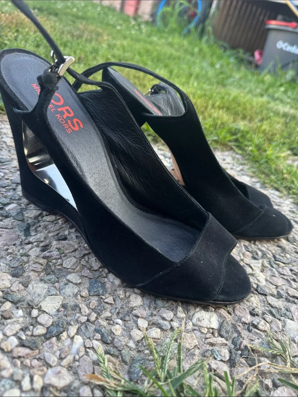 Michael Kors Black Suede Open-Toe Slingback Wedges
